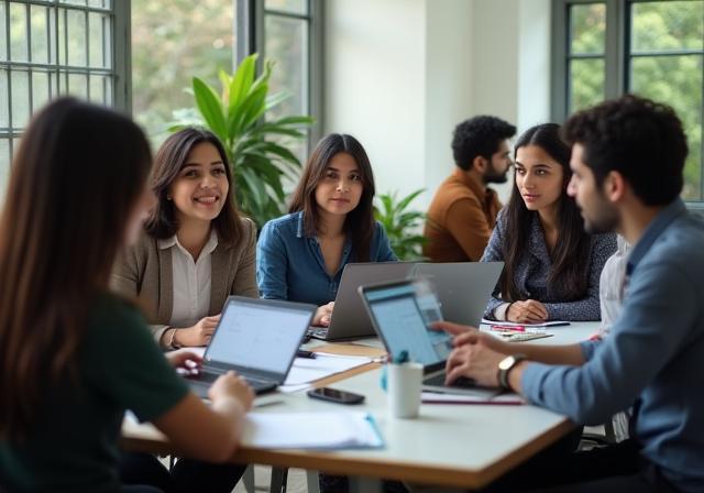 Bharatiya Vaarta Network journalists working on a story